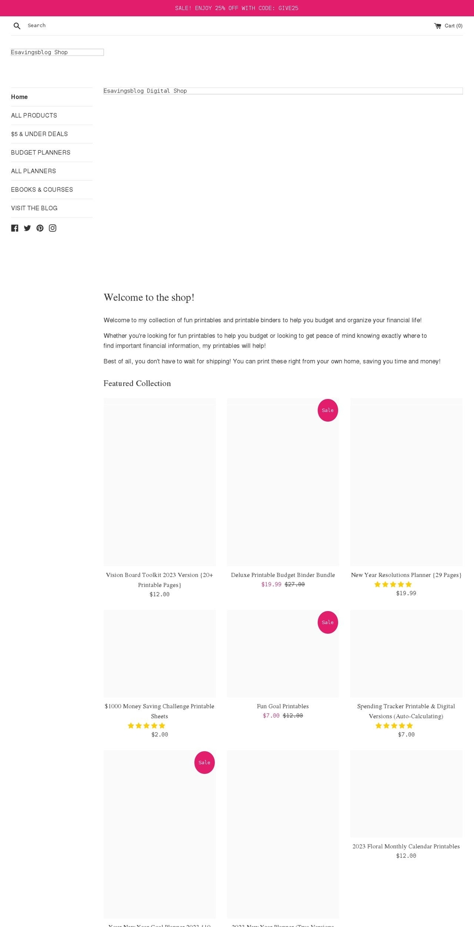 esavingsblog.myshopify.com shopify website screenshot