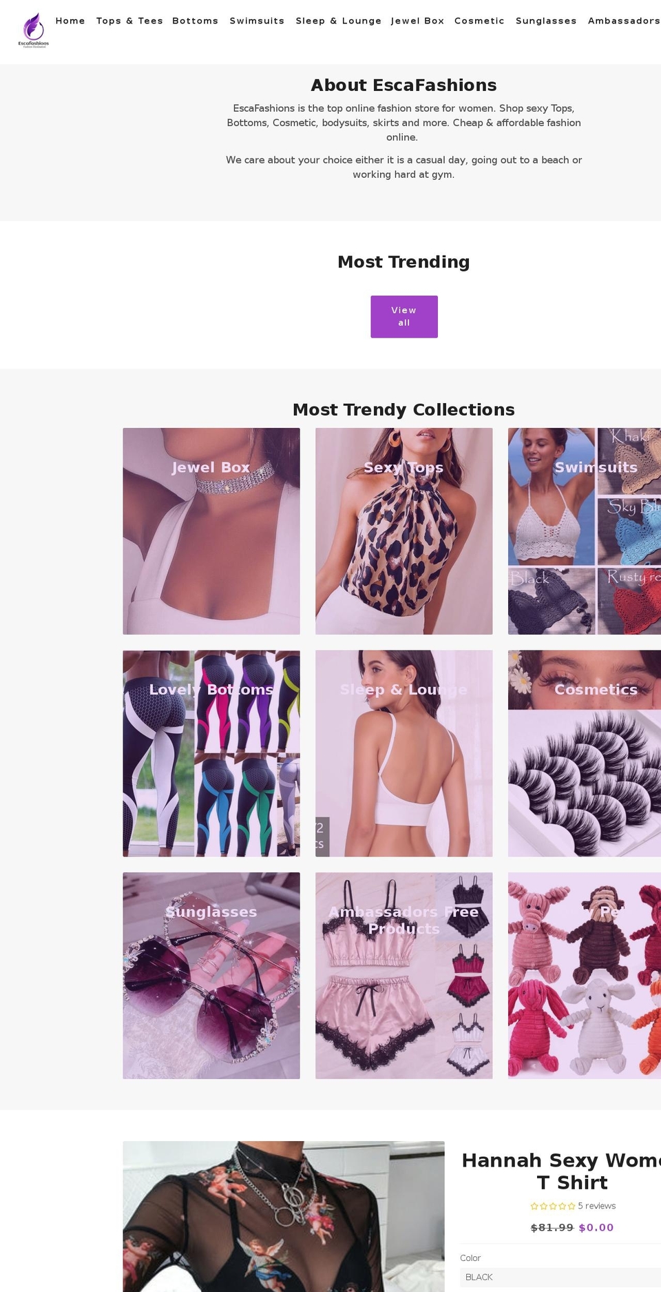 escafashions.com shopify website screenshot