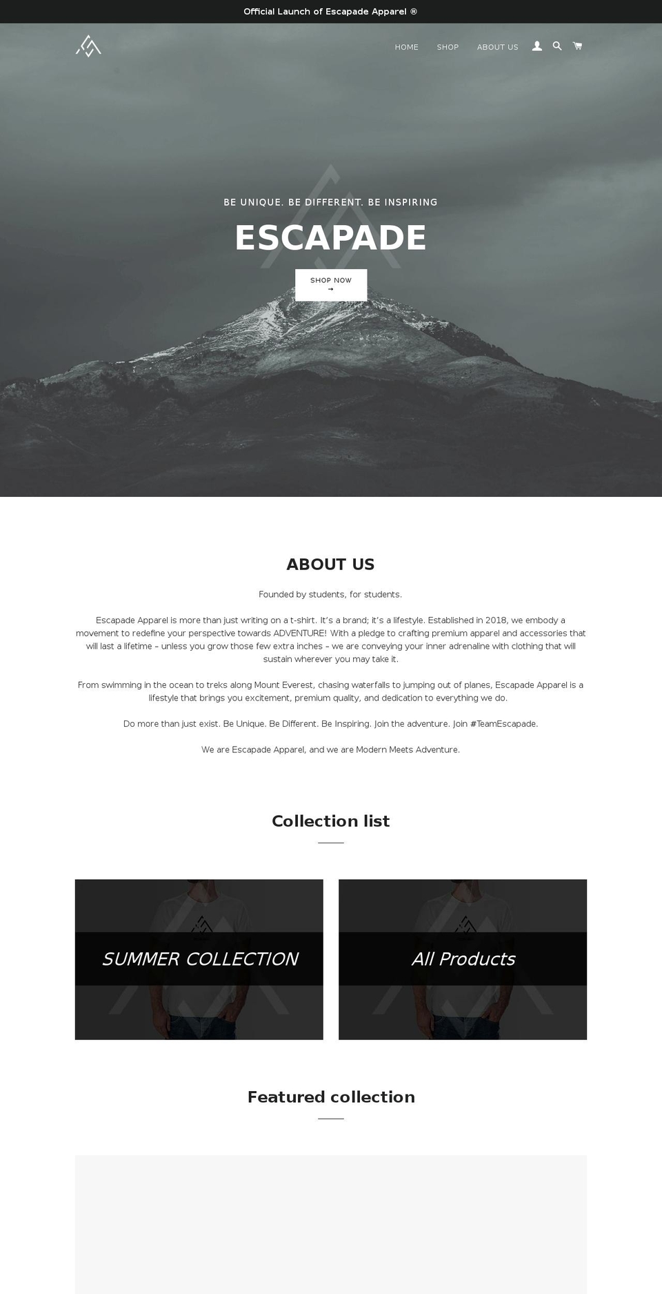 escapadeapparel.com — Shopify storefront screenshot