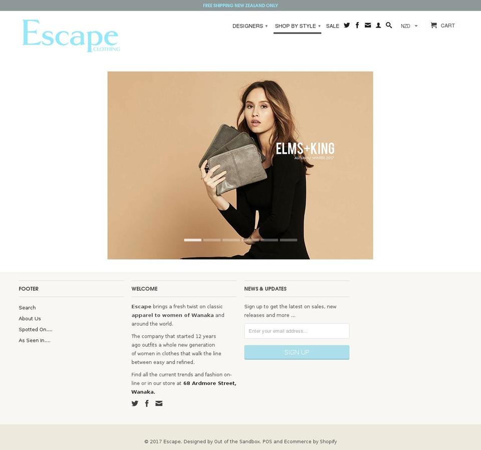 escapeclothing.co.nz shopify website screenshot