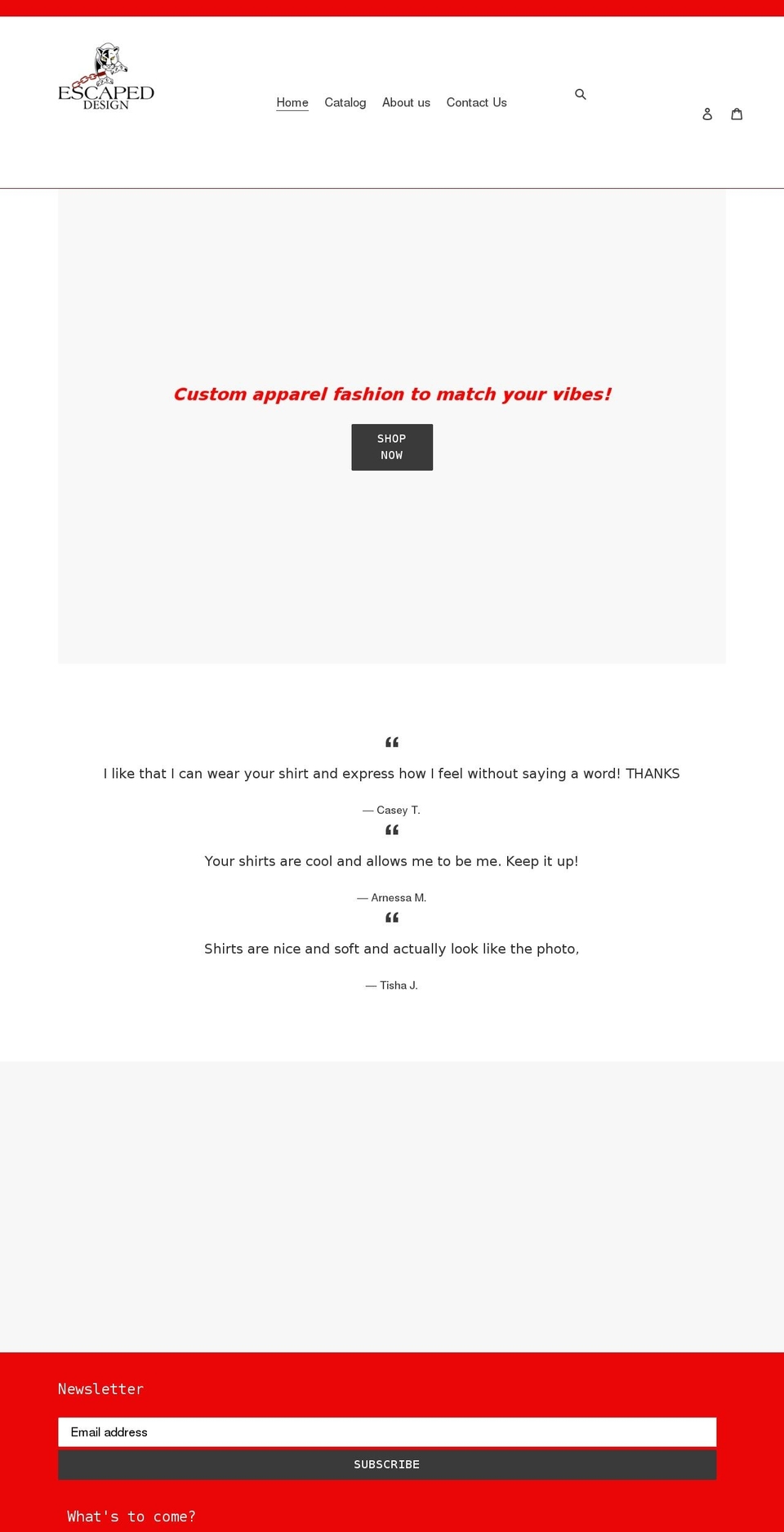 escapeddesigncustomapparel.com shopify website screenshot