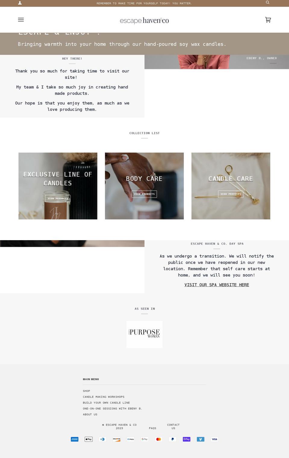 escapehavenandco.com shopify website screenshot