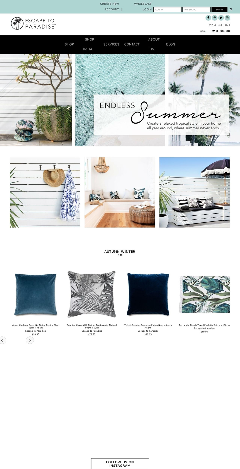 escapetoparadise.com.au shopify website screenshot