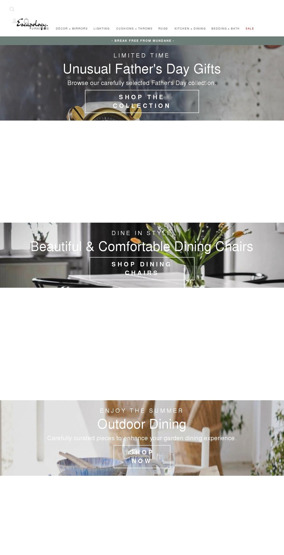 escapologyhome.co.uk shopify website screenshot