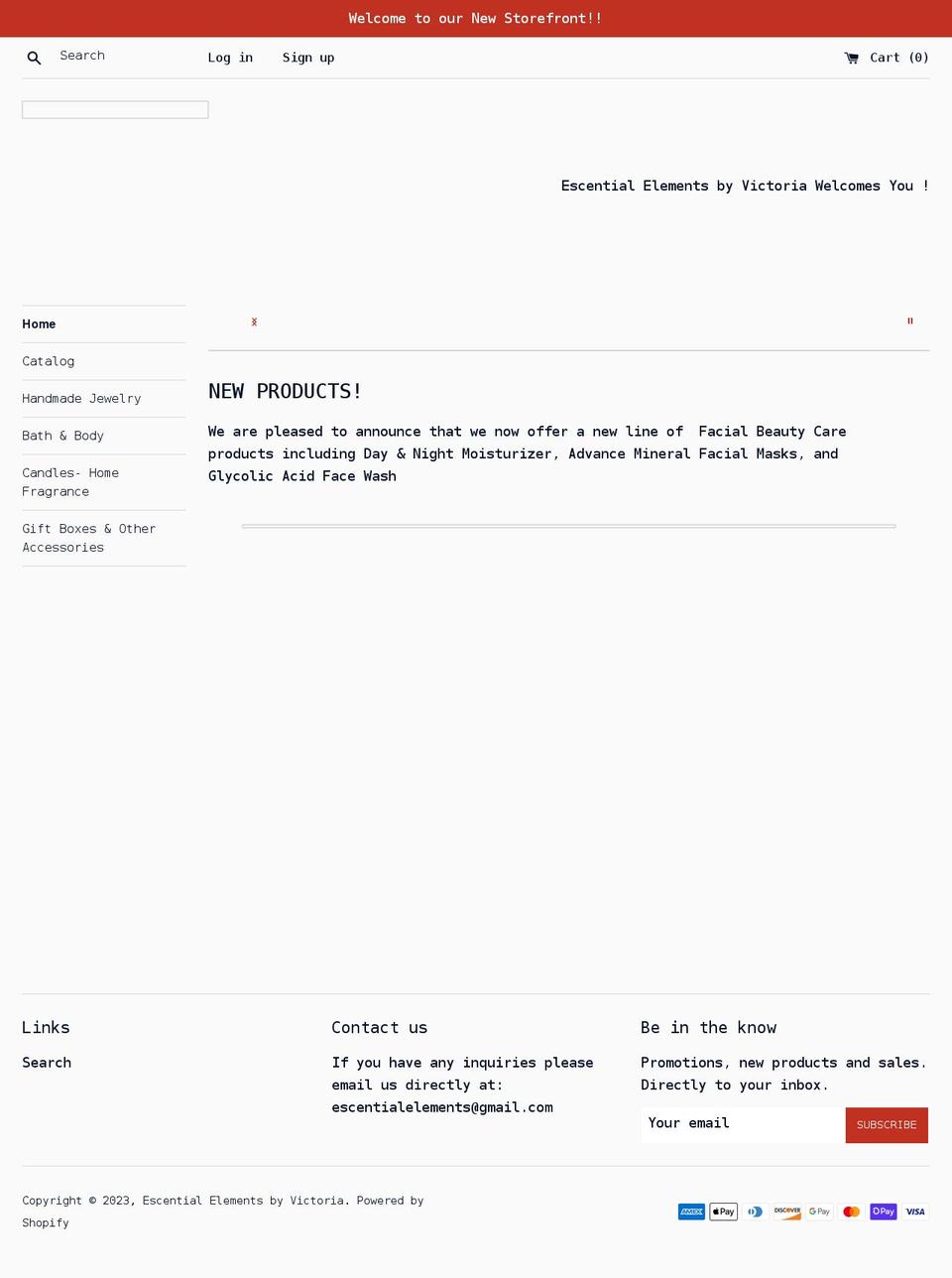 escentialelementsbyvictoria.com shopify website screenshot
