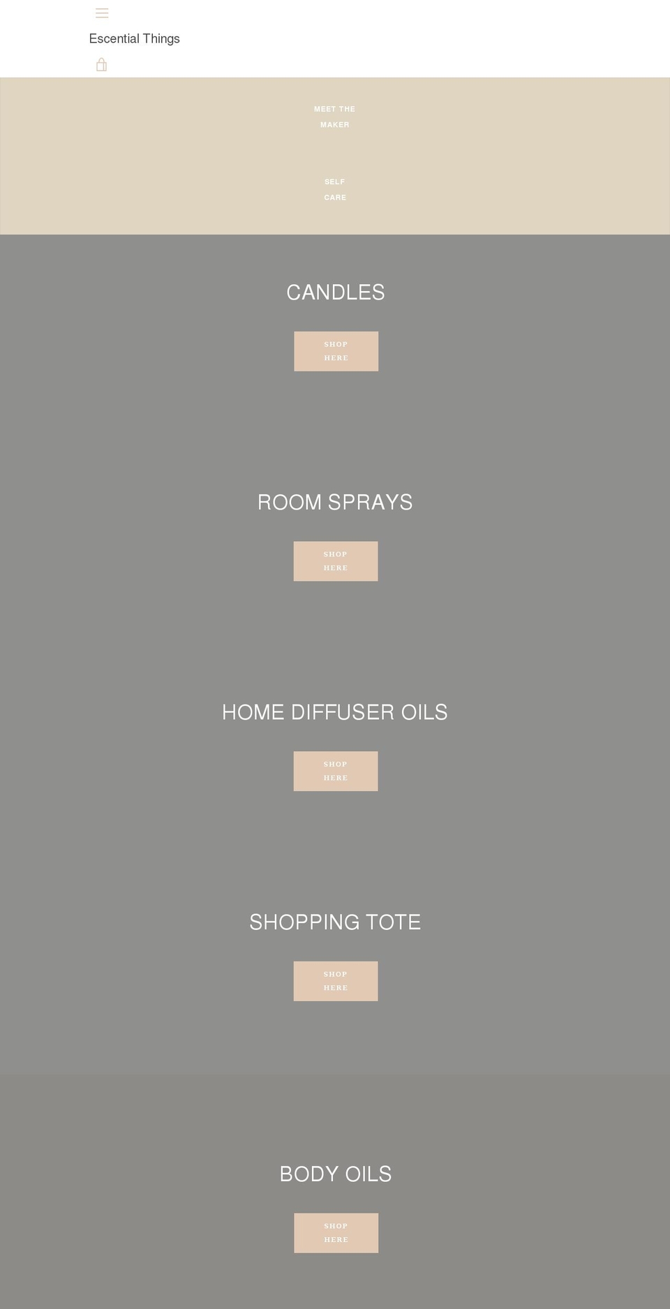 escentialthings.com shopify website screenshot