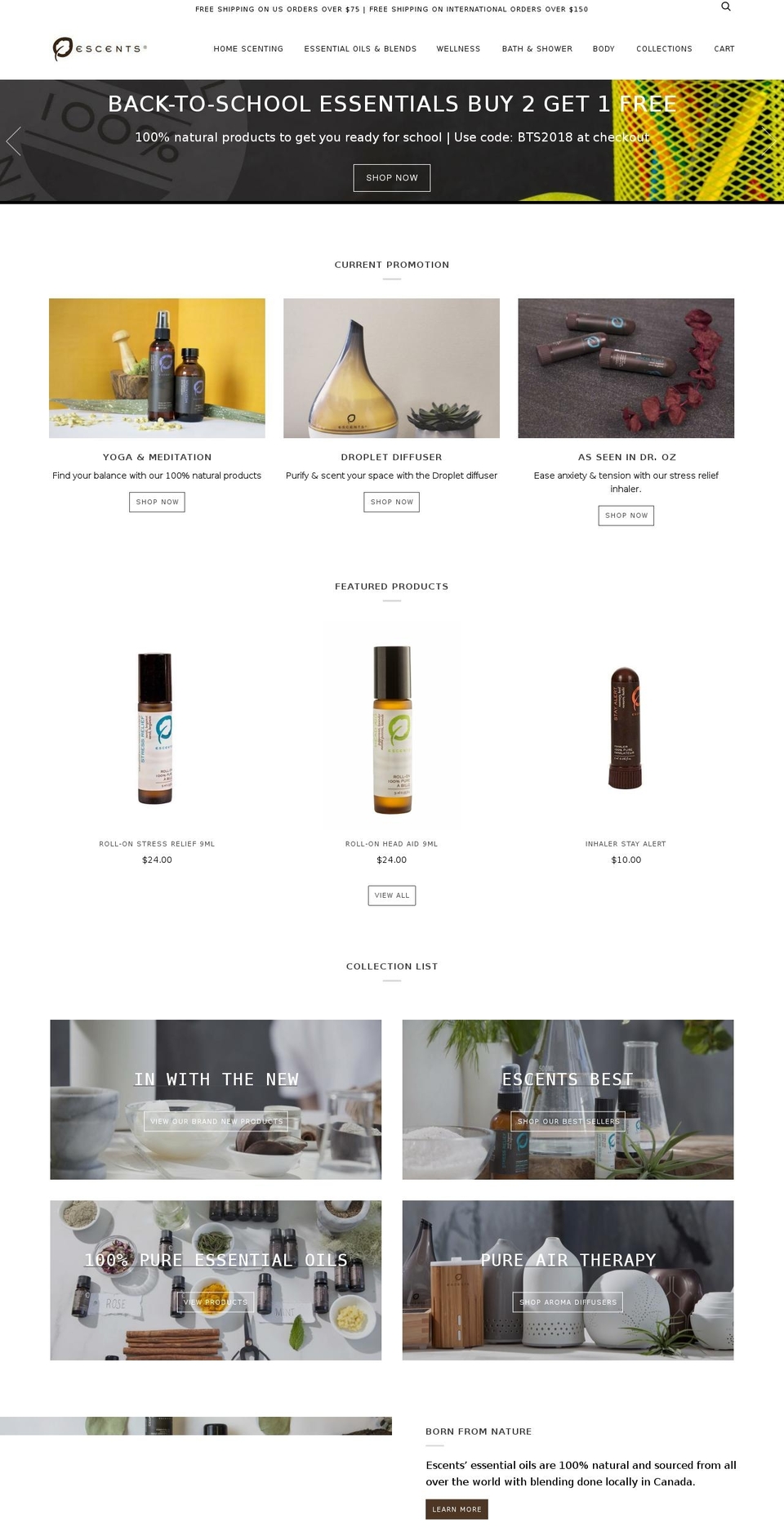 escentsaromatherapy.com — Shopify storefront screenshot