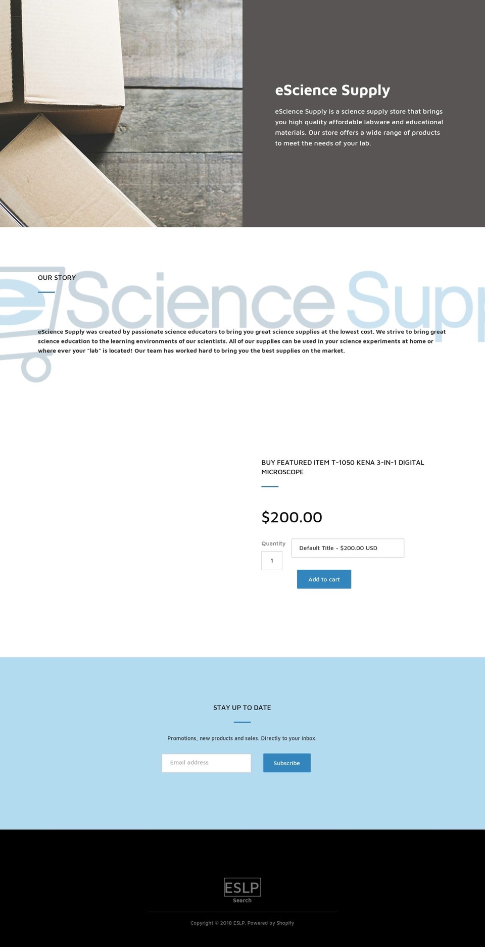 esciencesupply.com — Shopify storefront screenshot