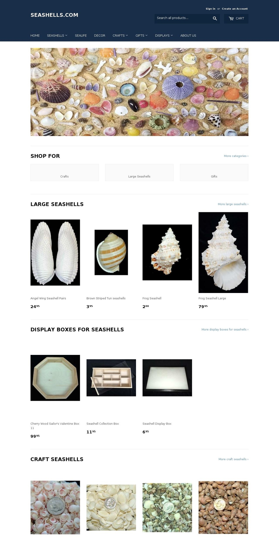 eseashells.com — Shopify storefront screenshot