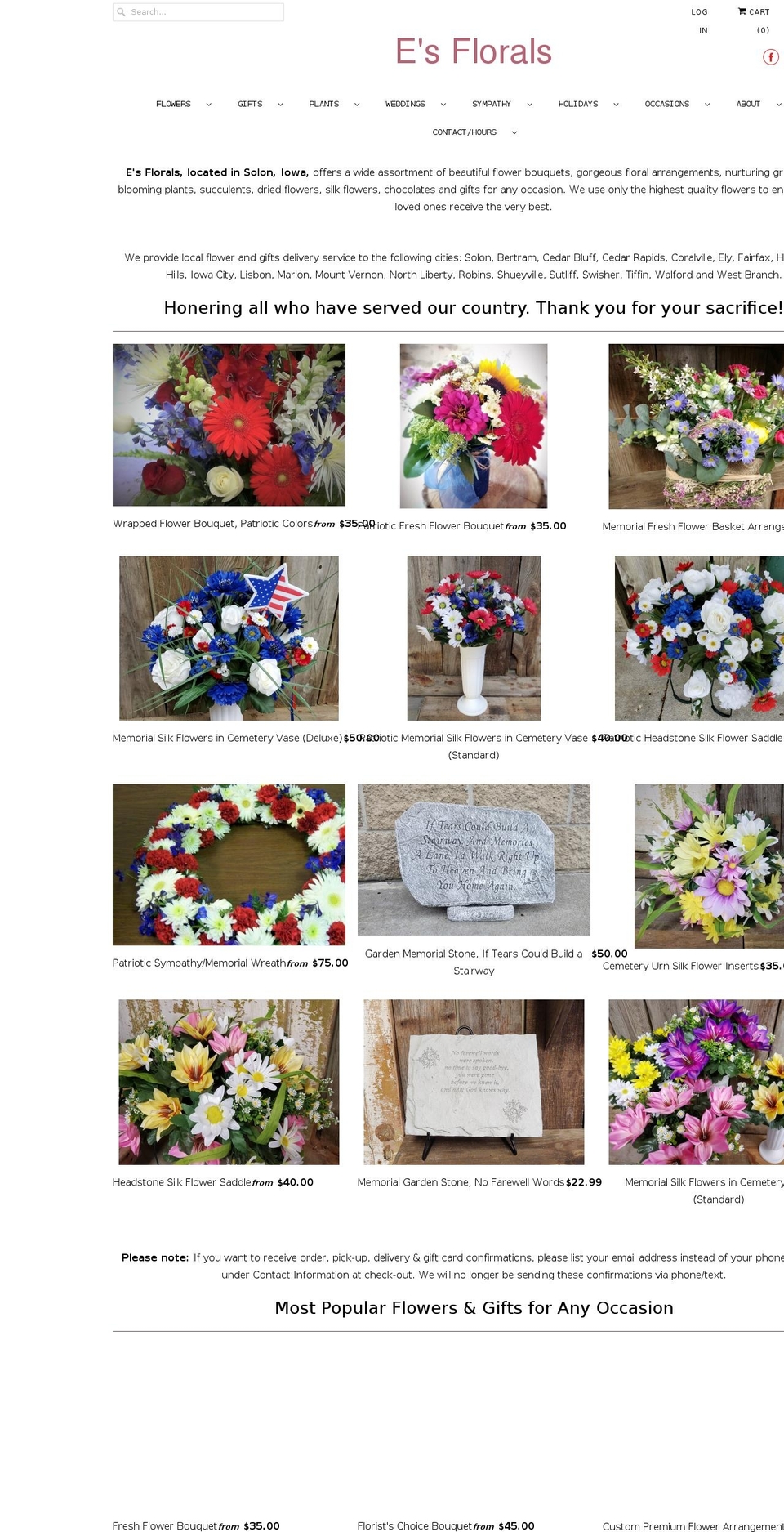 esflorals.com shopify website screenshot