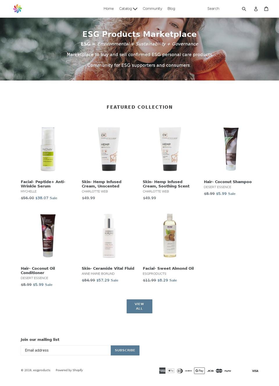 esgproducts.com — Shopify storefront screenshot