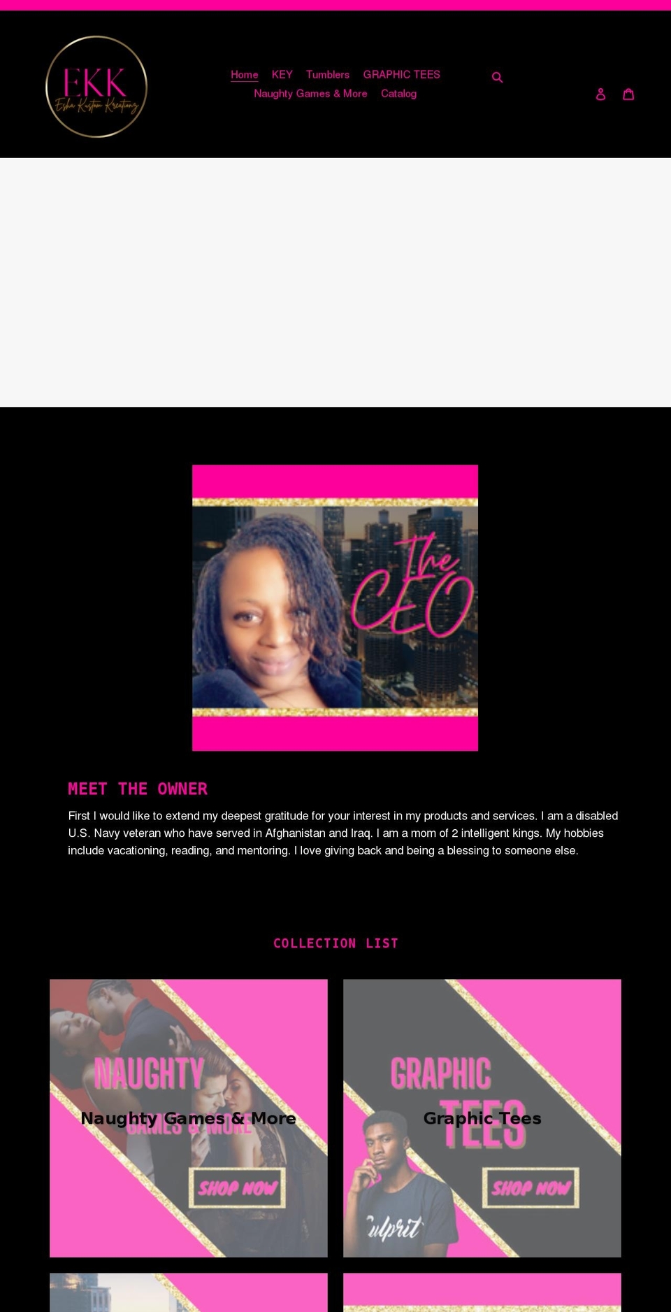 eshakustomkreationz.com shopify website screenshot