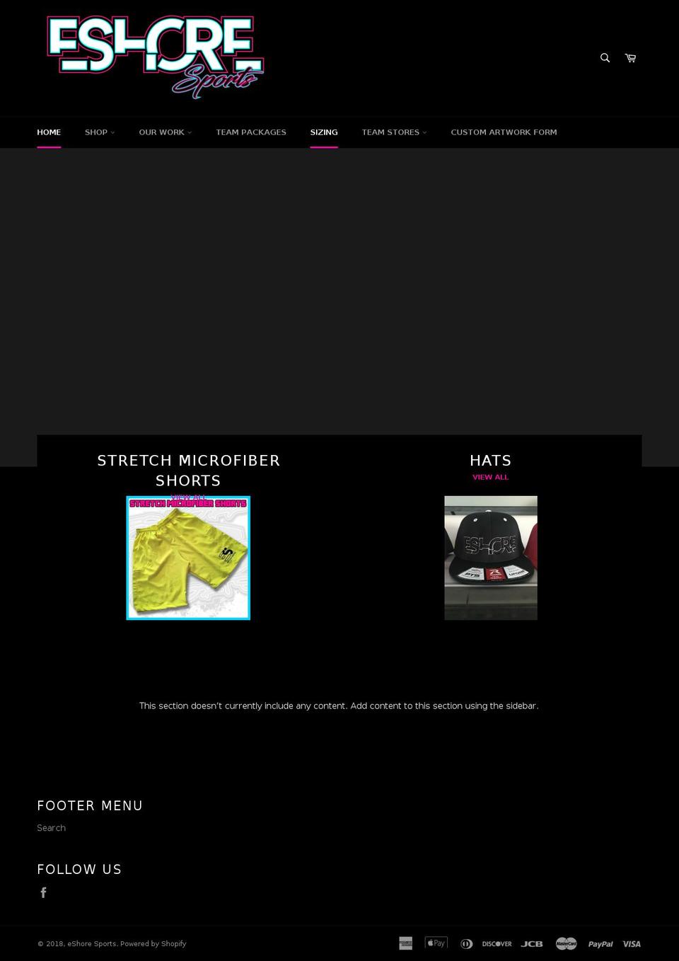 eshoresports.com — Shopify storefront screenshot