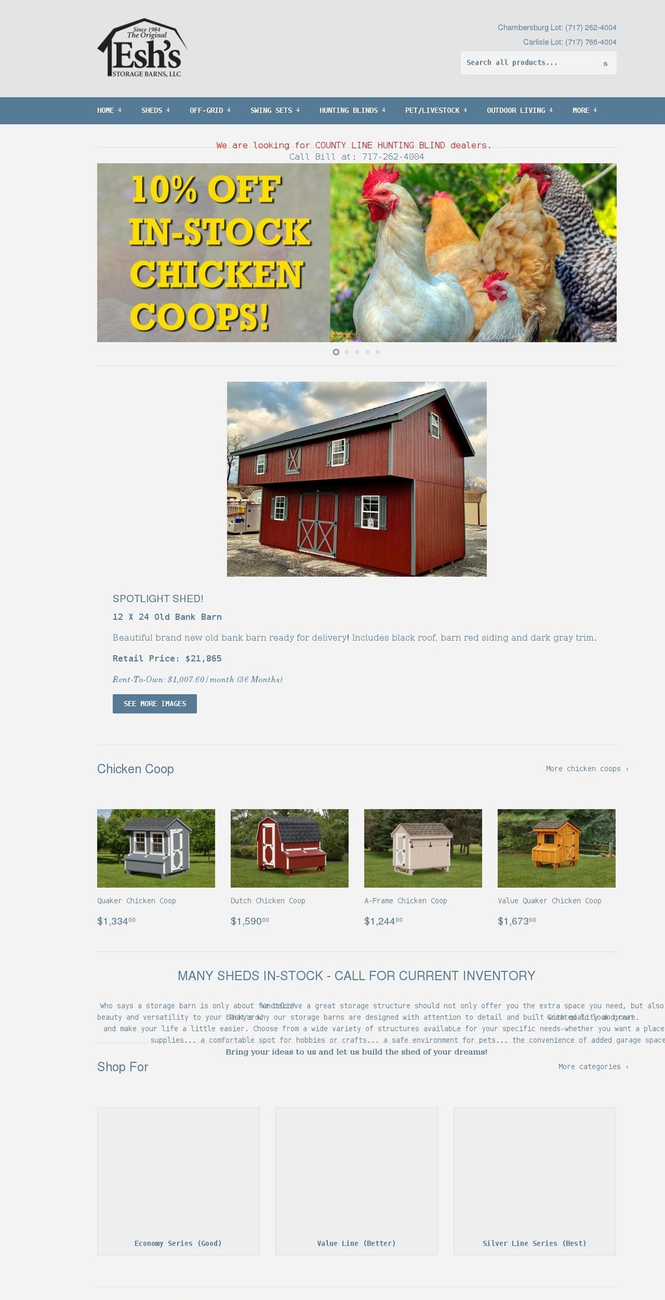 eshsheds.com shopify website screenshot