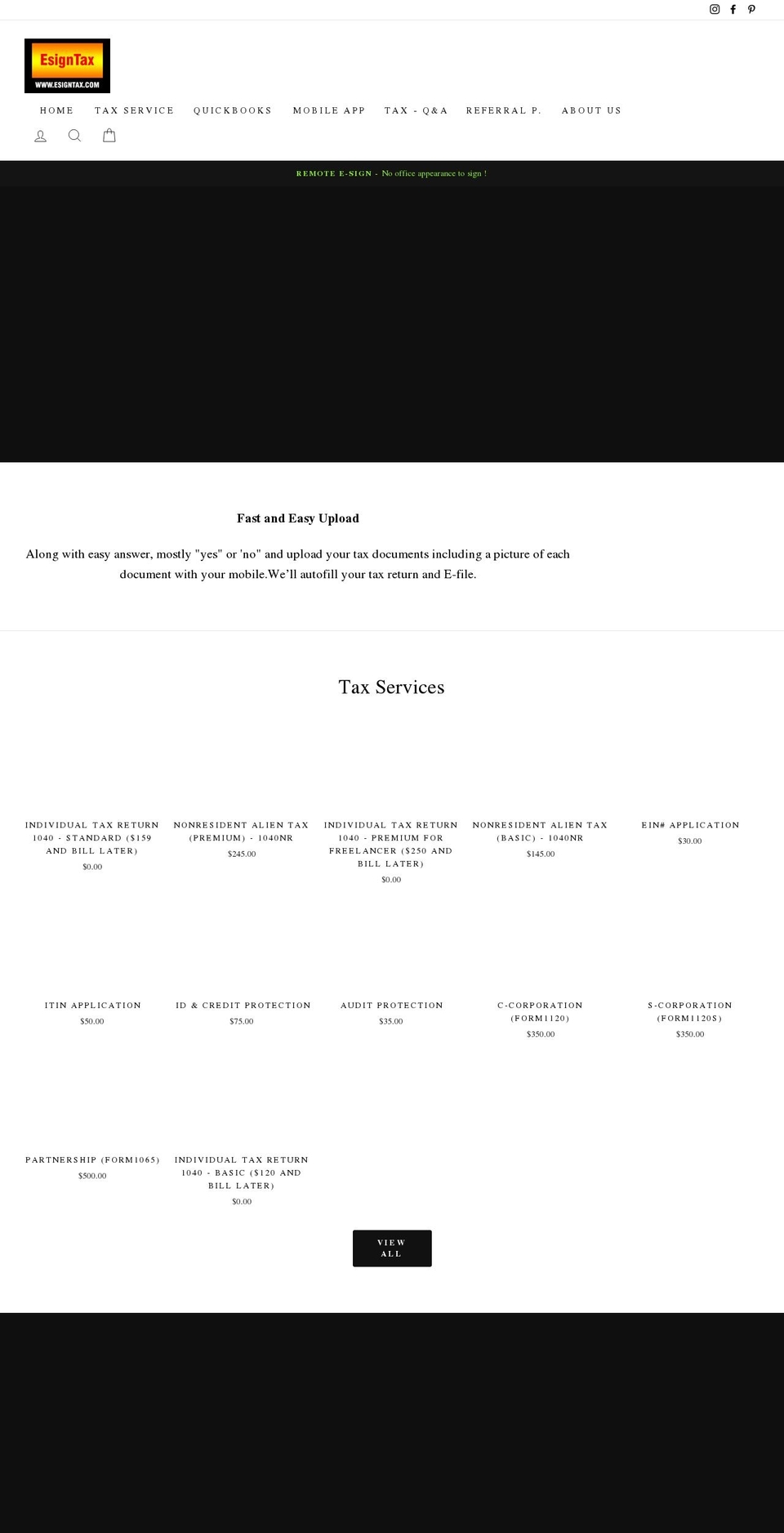 esigntax.com shopify website screenshot