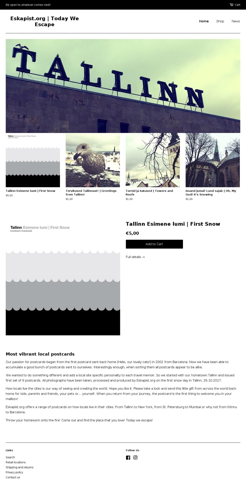 eskapist.org shopify website screenshot