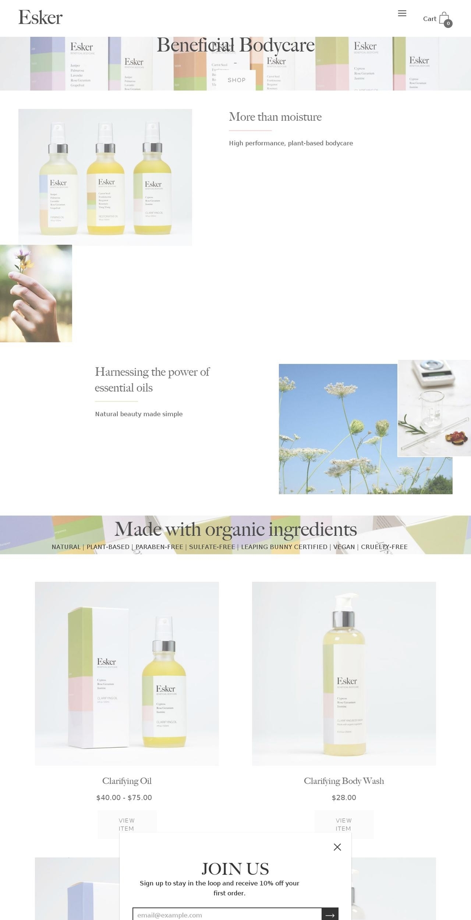 eskerbeauty.com shopify website screenshot