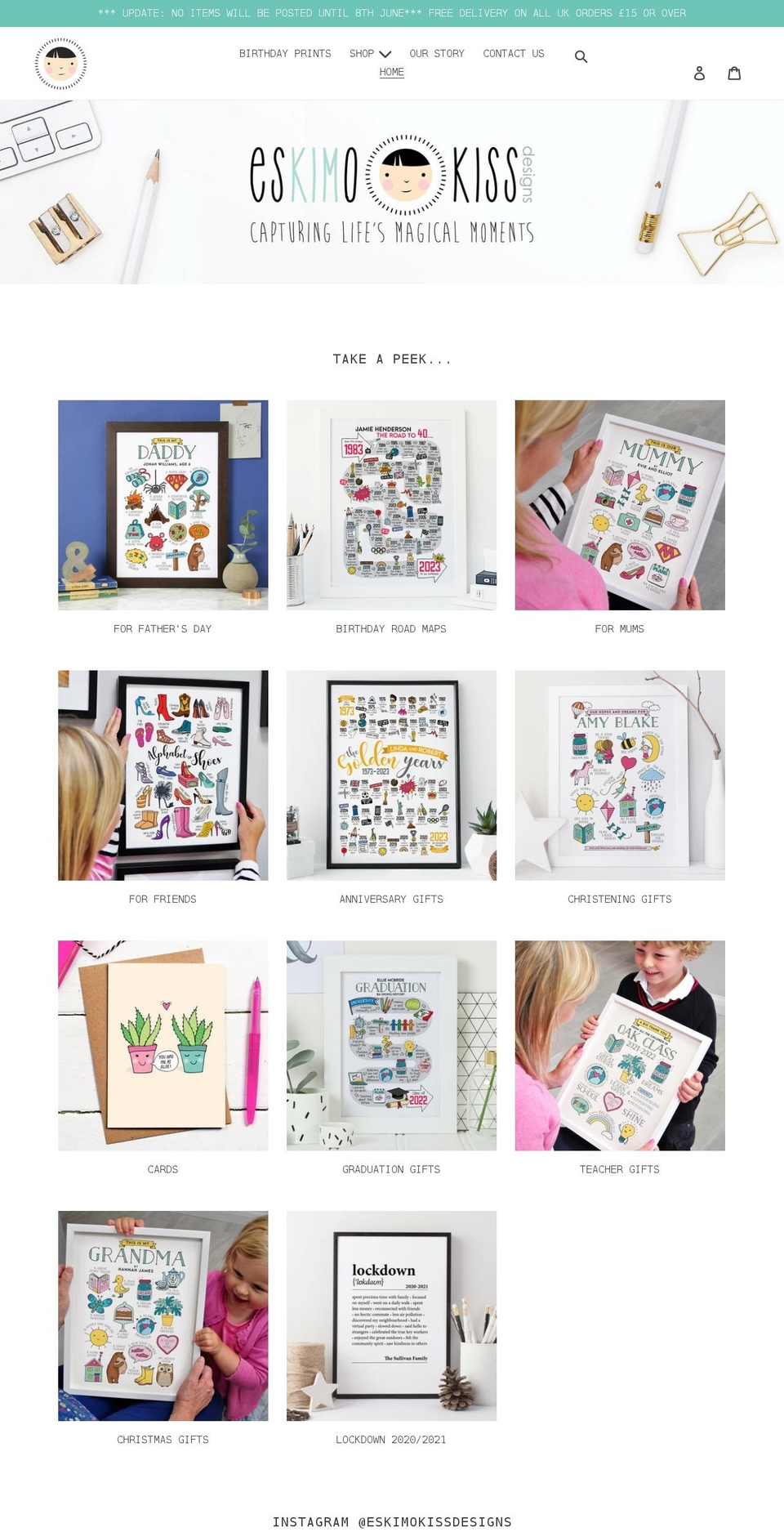 eskimokissdesigns.co.uk shopify website screenshot