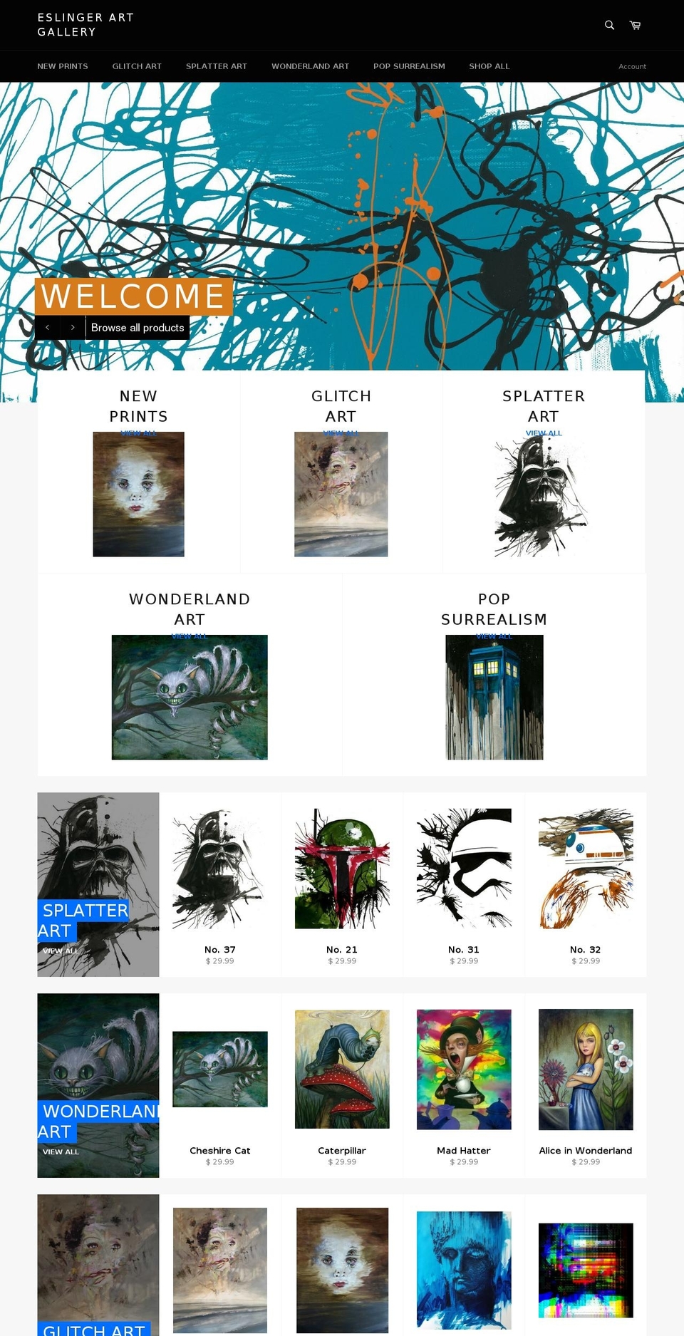 eslingergallery.com shopify website screenshot