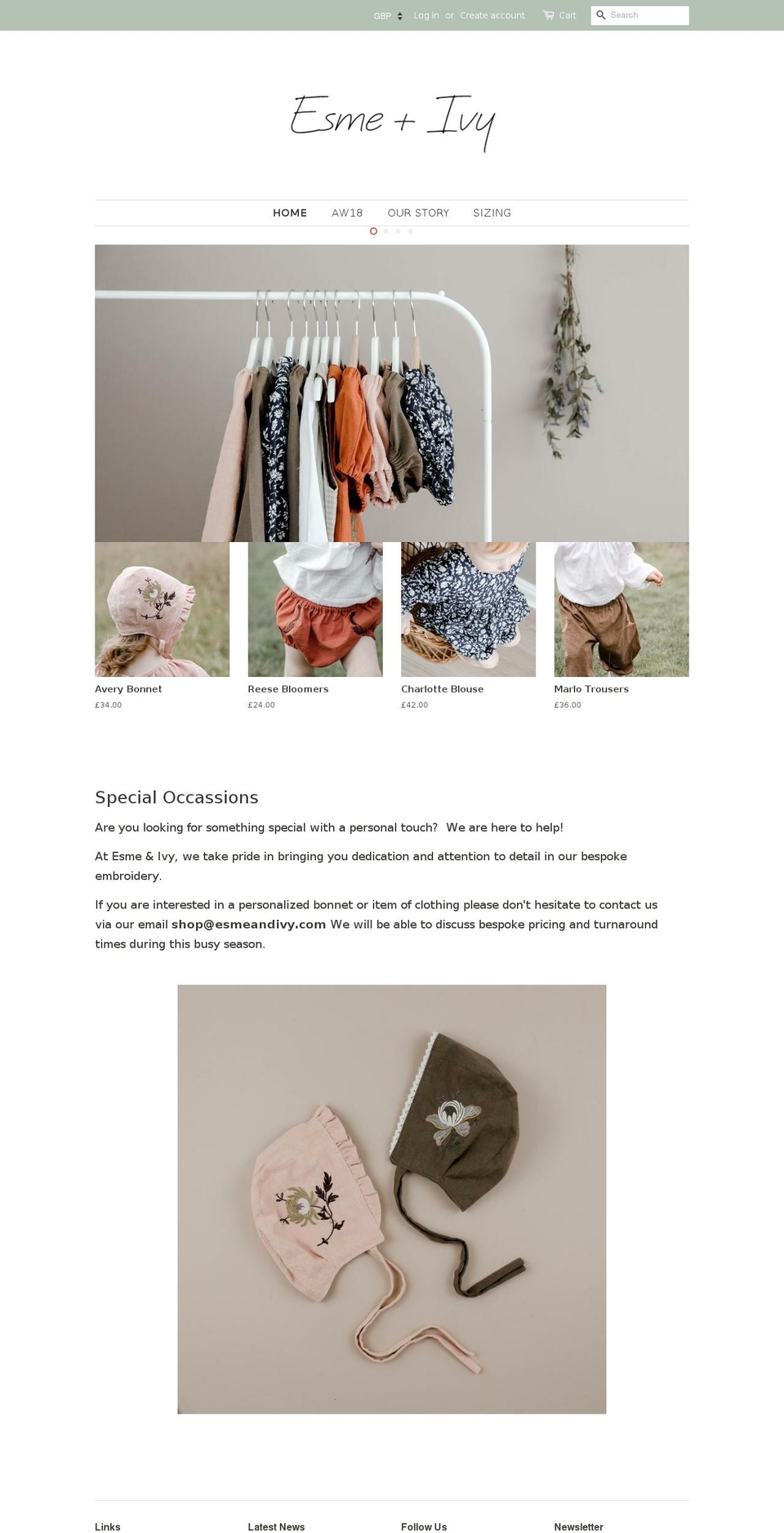 esmeandivy.com — Shopify storefront screenshot