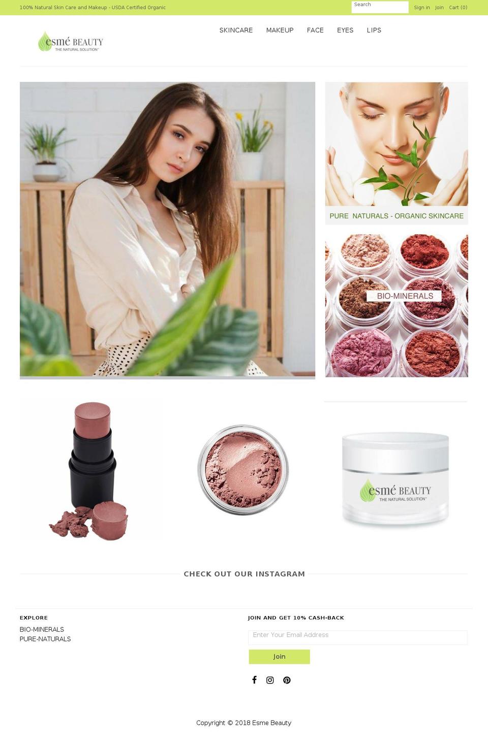 esmebeauty.com — Shopify storefront screenshot
