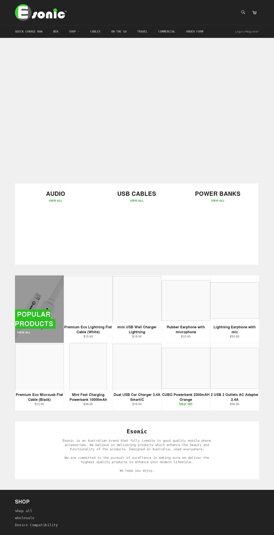 esonic.com.au shopify website screenshot