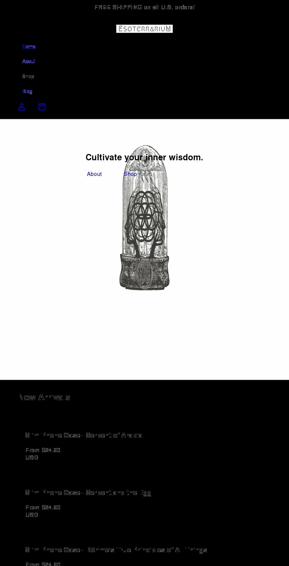 esoterrarium.com shopify website screenshot