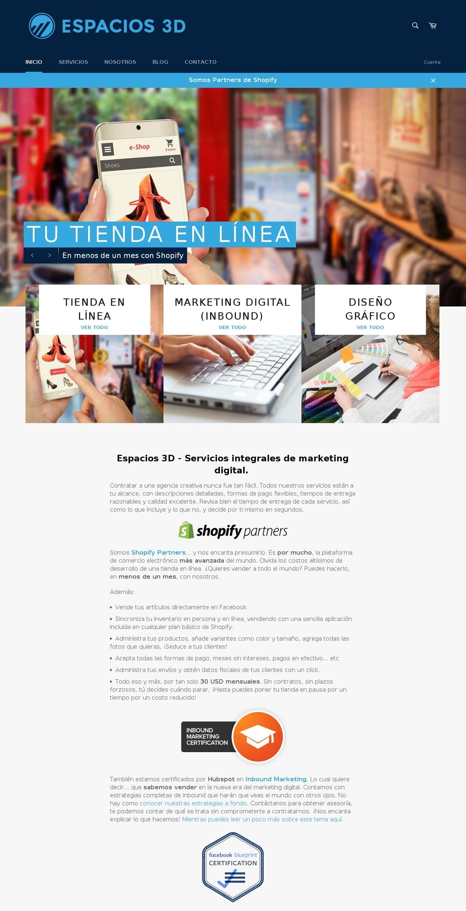 Venture Shopify theme site example espacios3d.com
