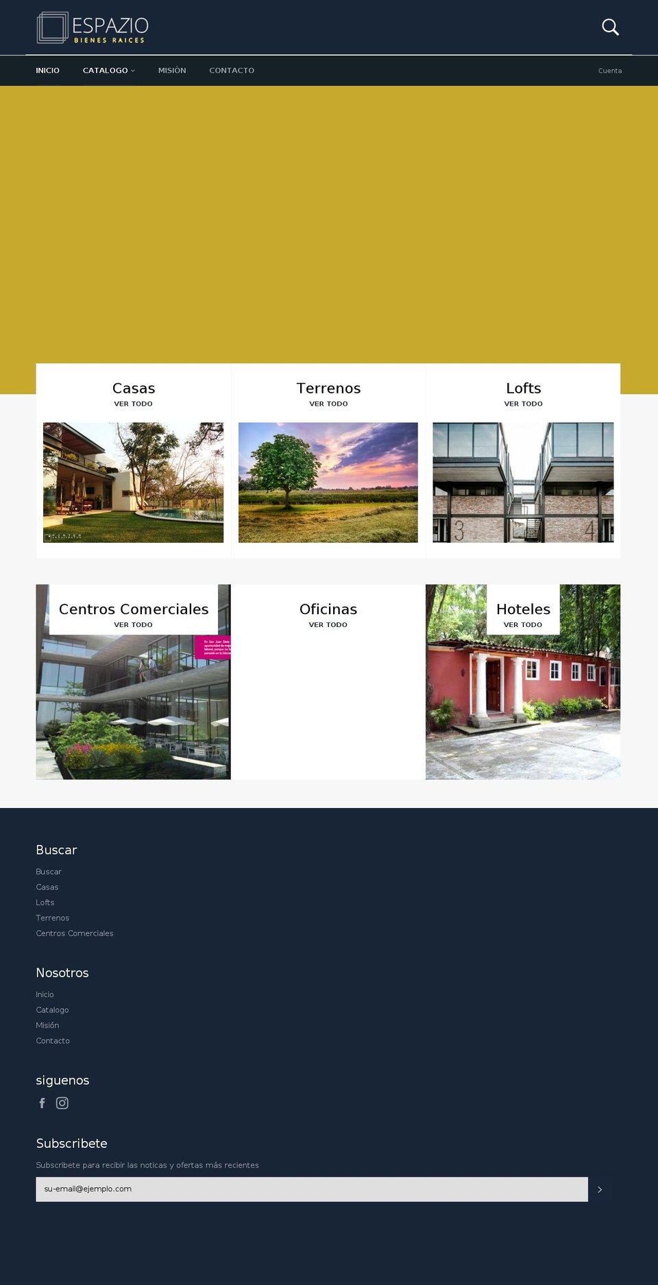 espaziobienesraices.com — Shopify storefront screenshot