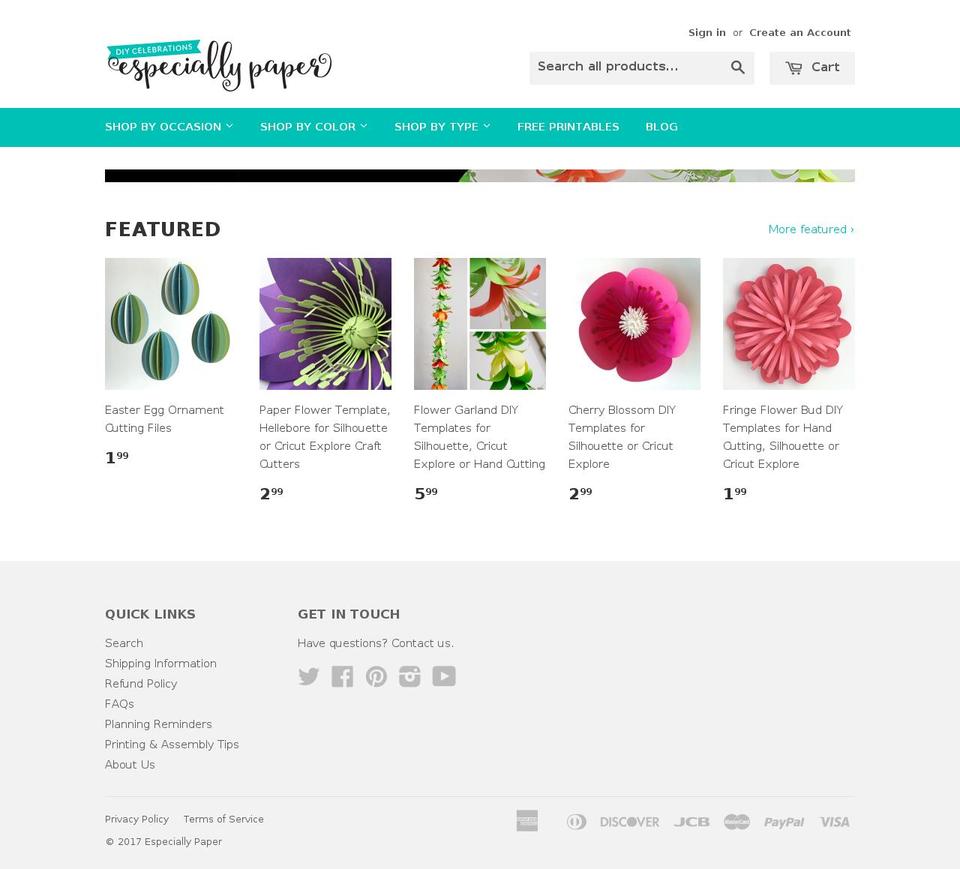 especiallypaper.com shopify website screenshot