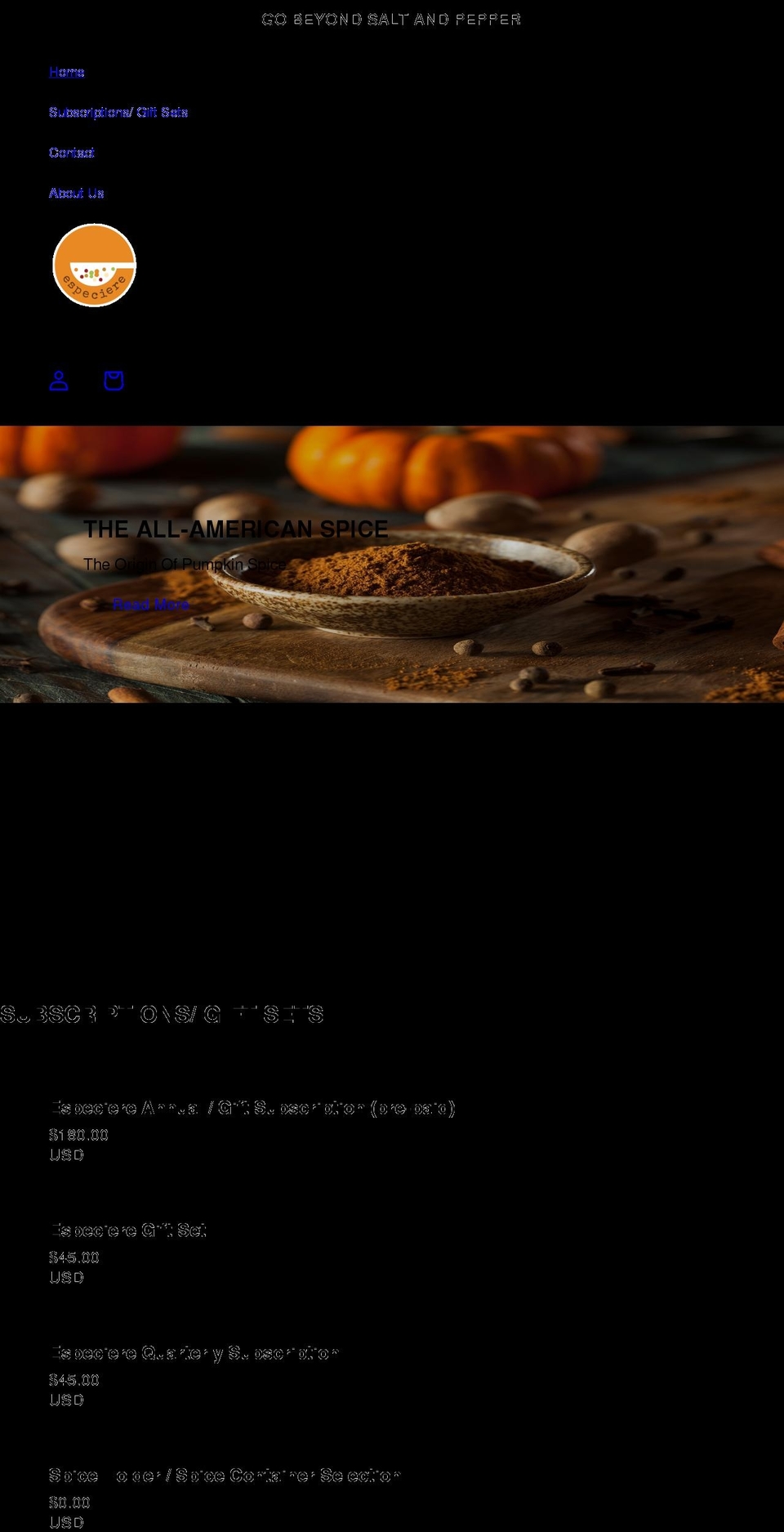 especiere.com shopify website screenshot