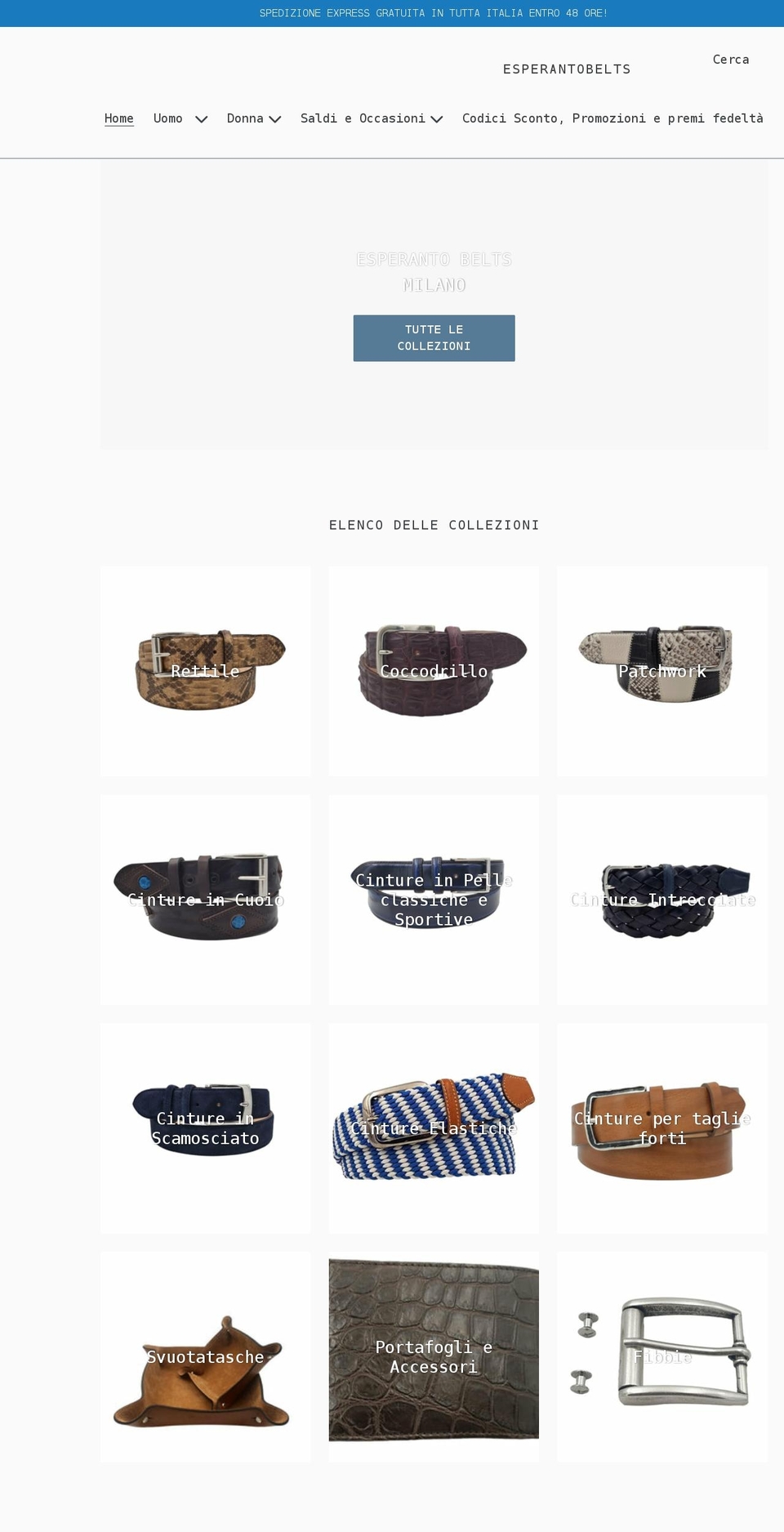 esperantobelts.it shopify website screenshot