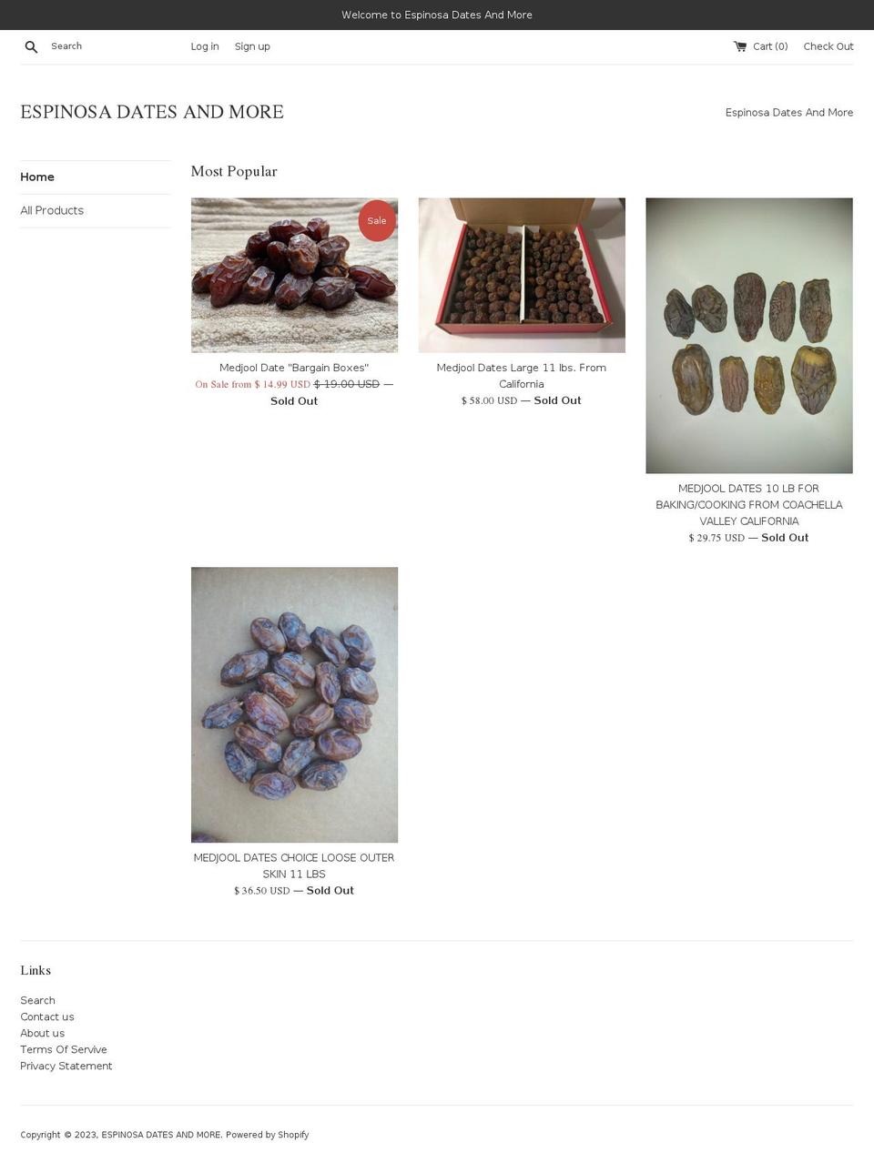 espinosadatesandmore.com shopify website screenshot