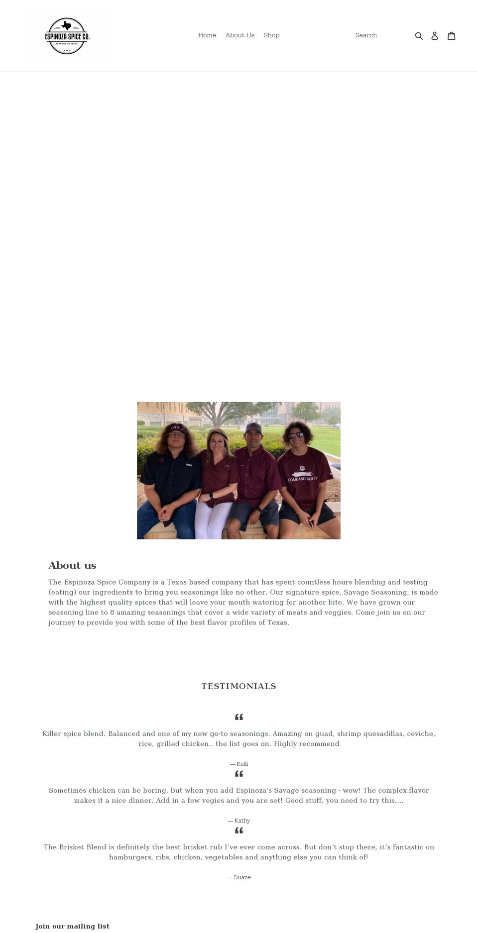 espinozaspice.com shopify website screenshot