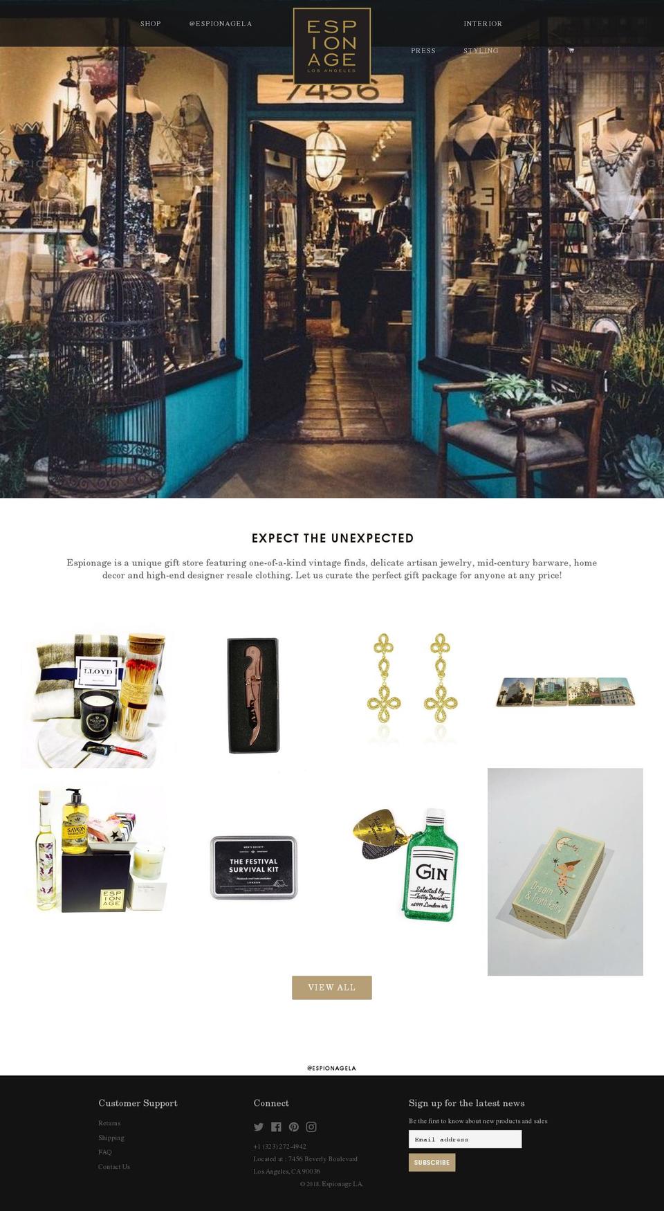 espionagela.com shopify website screenshot