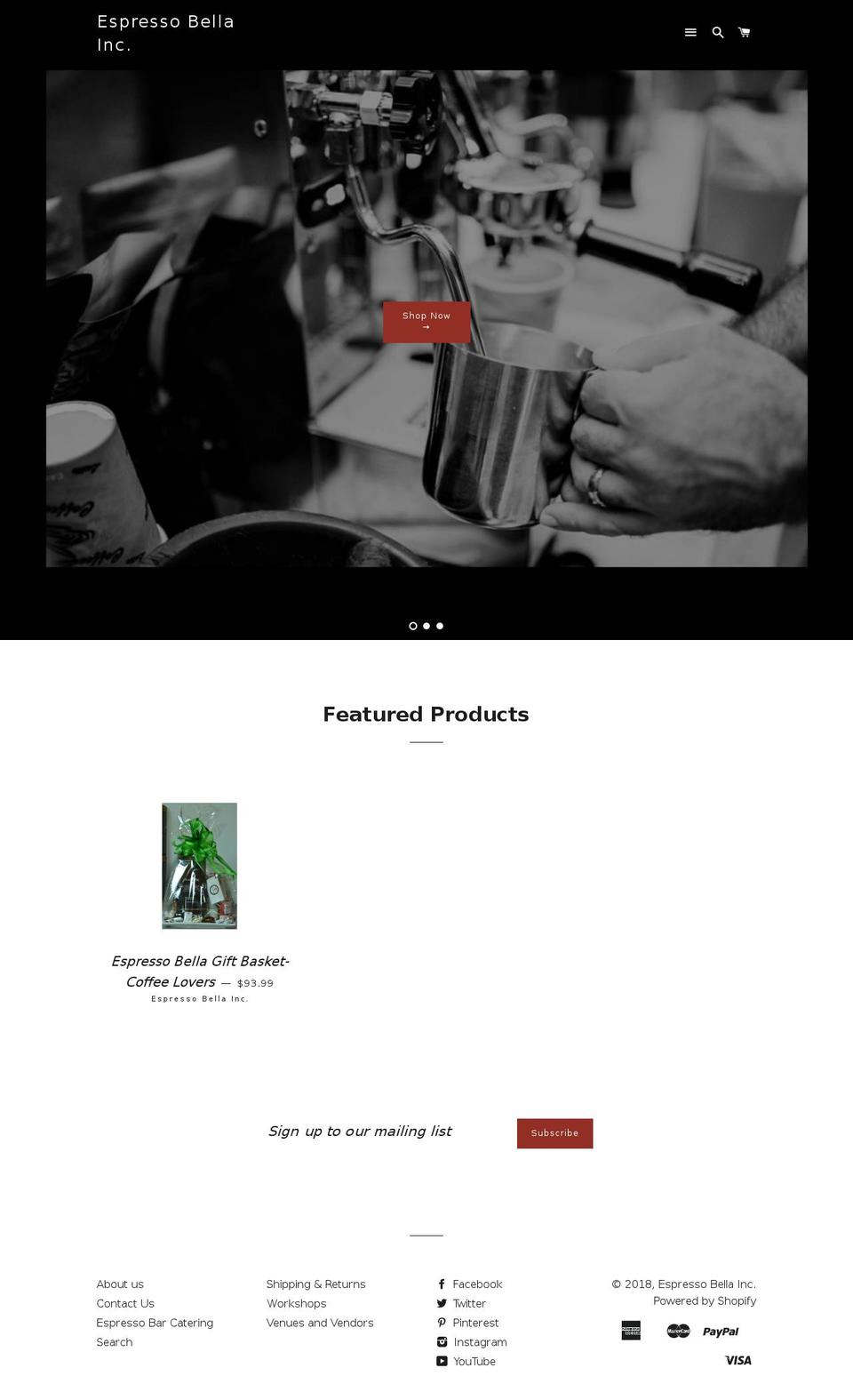 espressobella.com — Shopify storefront screenshot