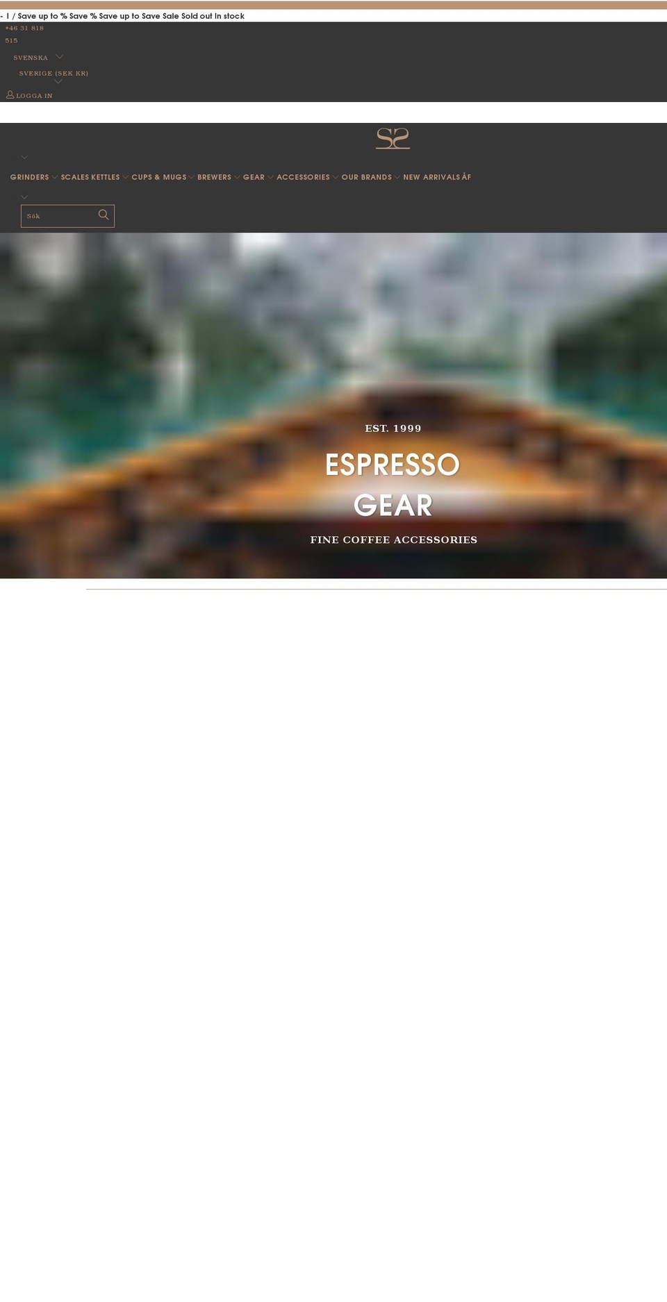 espressogear.se shopify website screenshot