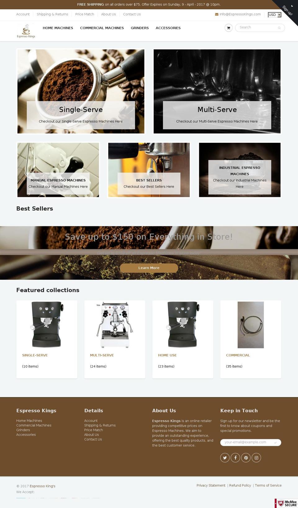 espressokings.com shopify website screenshot