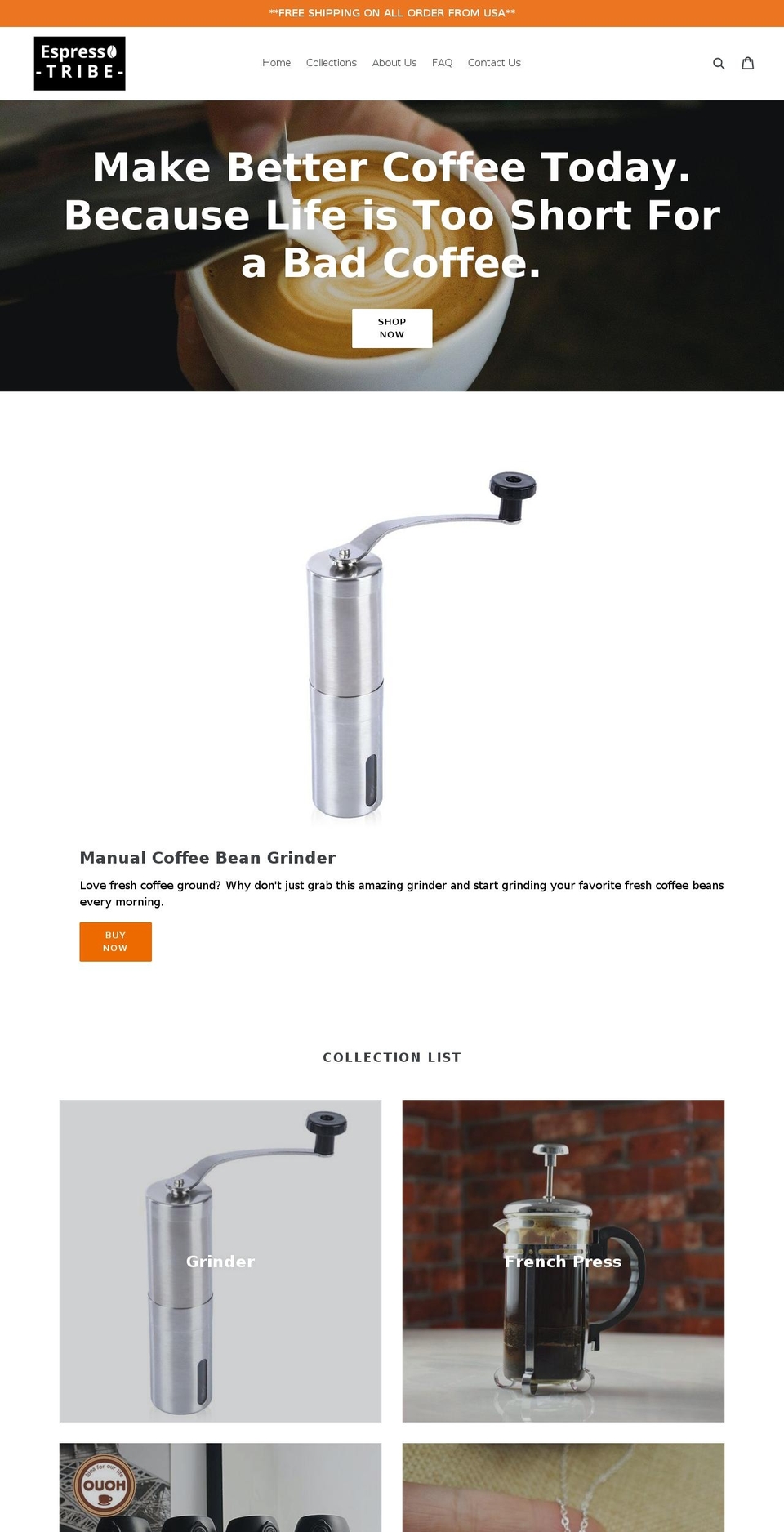 espressotribe.com — Shopify storefront screenshot