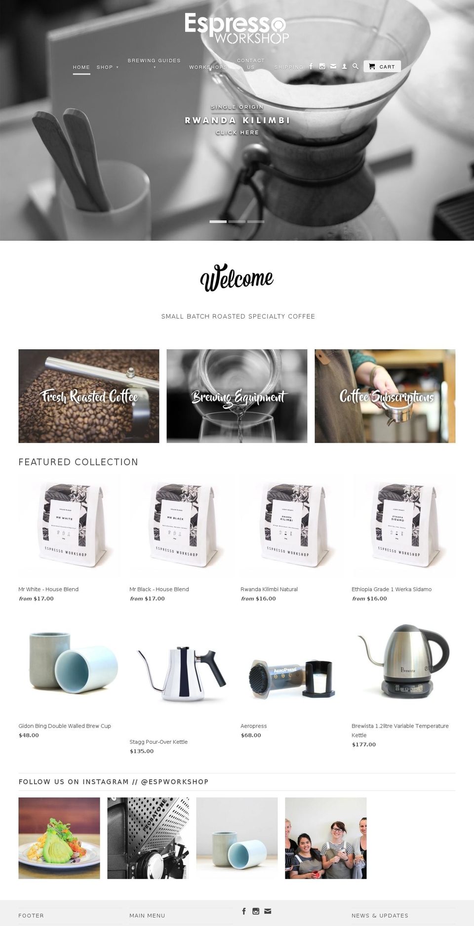 espressoworkshop.co.nz shopify website screenshot