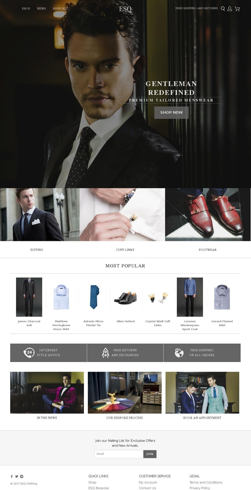 esqclothing.com shopify website screenshot