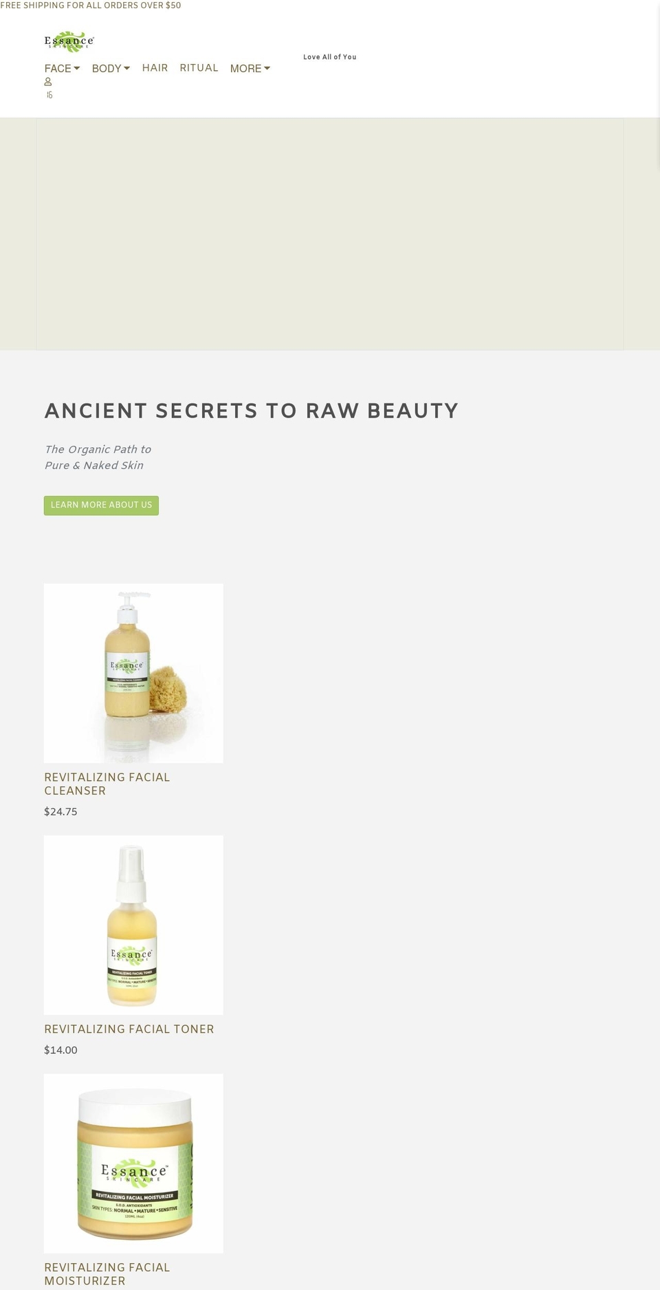 essanceskincare.com shopify website screenshot