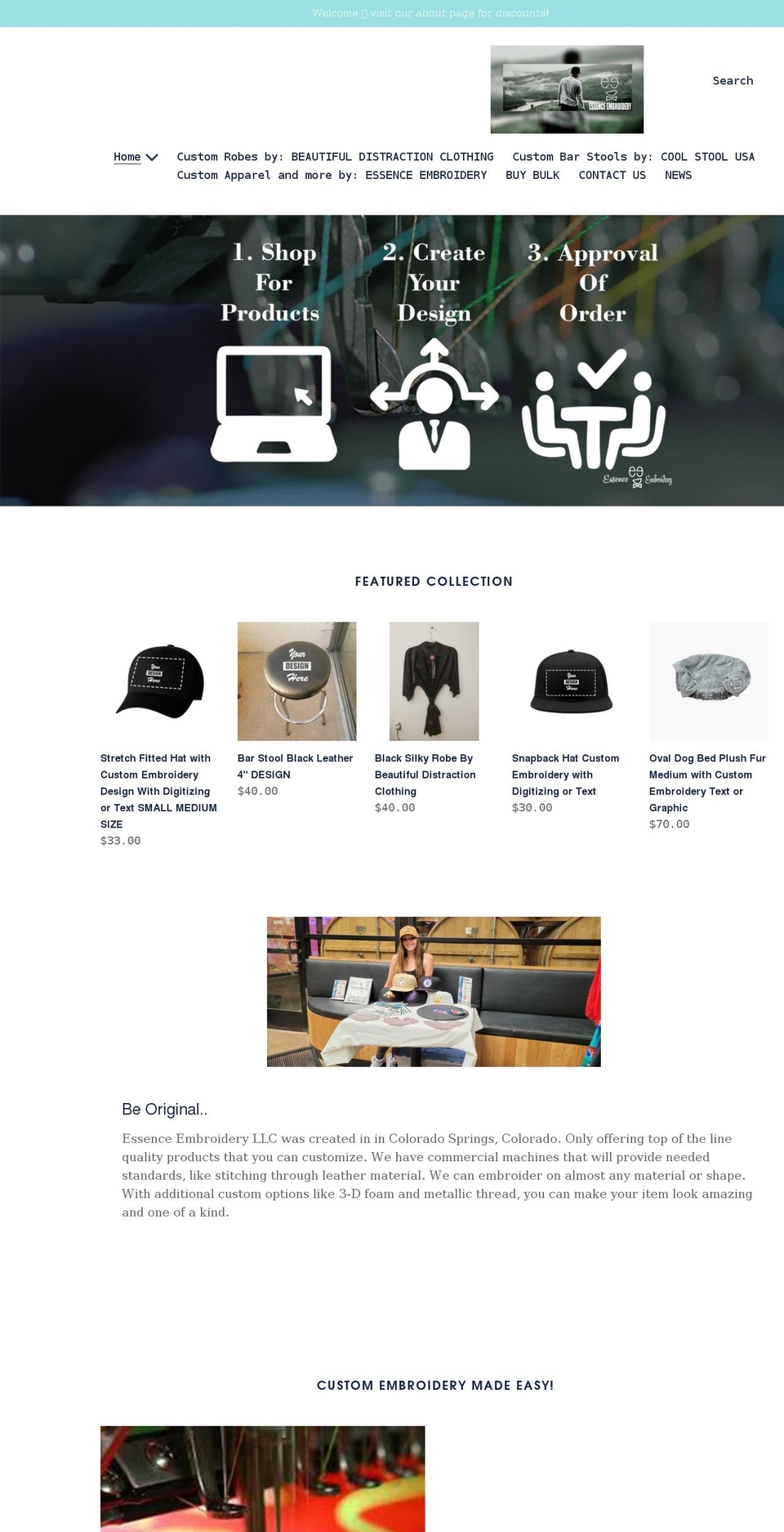 essenceembroidery.com shopify website screenshot