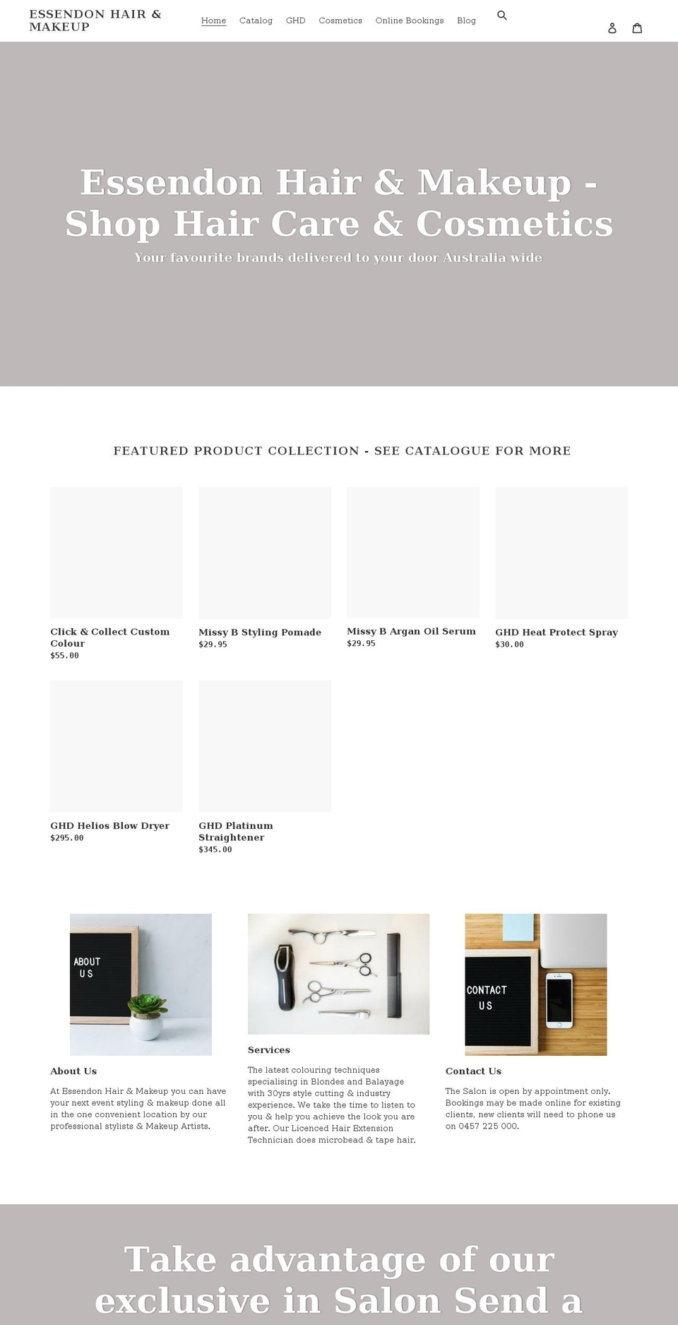 essendonhairandmakeup.com shopify website screenshot