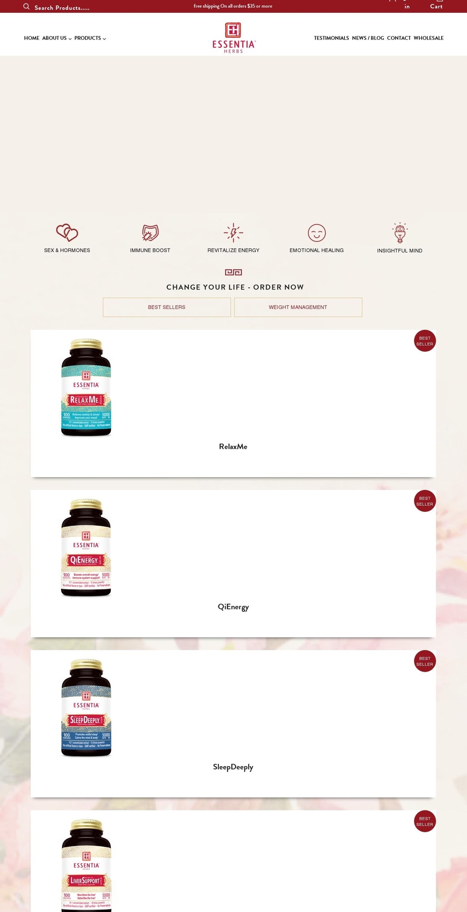 essentiaherbs.com shopify website screenshot