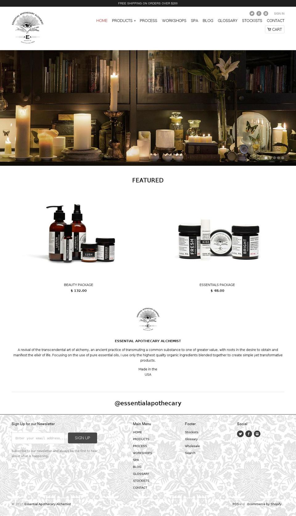 essentialapothecaryalchemist.com shopify website screenshot