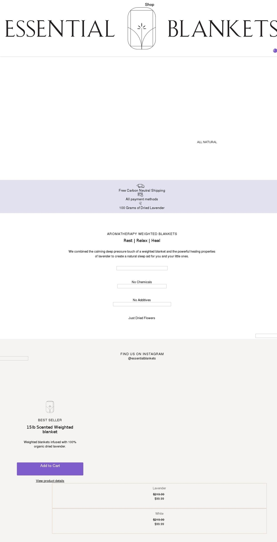 essentialblankets.com shopify website screenshot