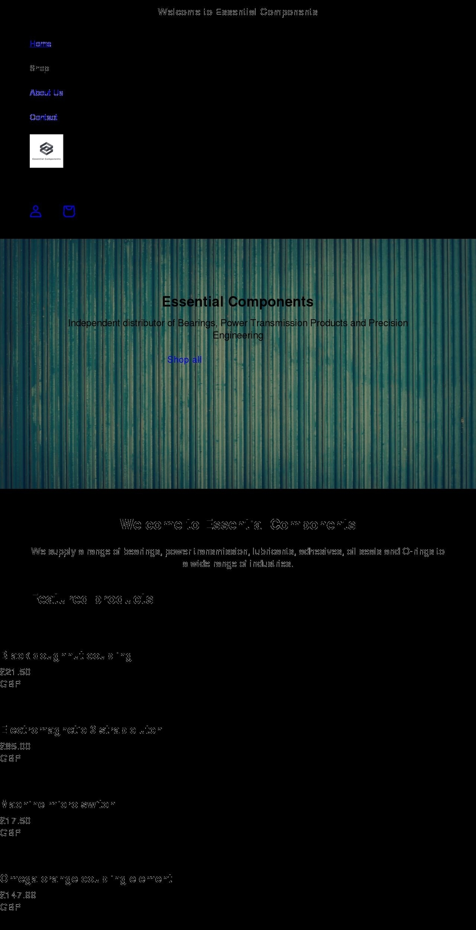 essentialcomponents.co.uk shopify website screenshot