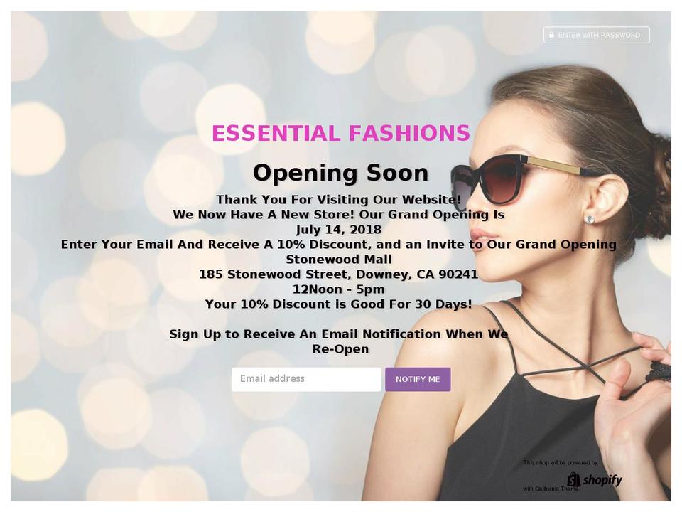 essentialfashions.net shopify website screenshot