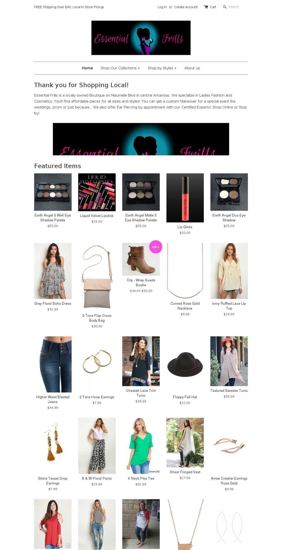 essentialfrills.us shopify website screenshot